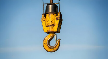 Yellow Crane Hook Against Blue Sky