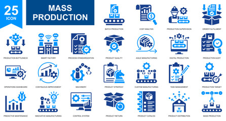 Mass Production and Product Management icon set collection. Simple glyph color vector