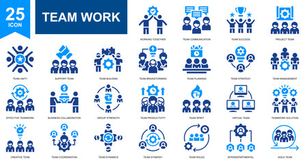 Team Work and Team Management icon set collection. Simple glyph color vector