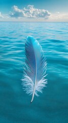 Feather floating on ocean water