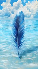 Feather on water with clouds