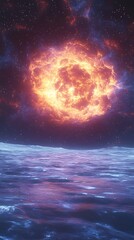 Fiery celestial body over water