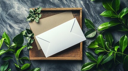 White Envelope Mockup with Greenery