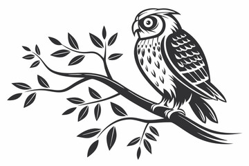 Stylized black silhouette of an owl perched on a branch, perfect for logo design or nature-themed illustrations.