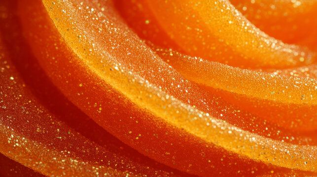 Sugary orange candy texture with glossy finish, showcasing vibrant colors and smooth surface that evokes sweetness and delight