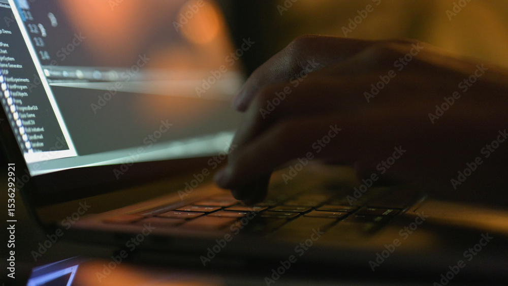 Wall mural hands typing code on keyboard.