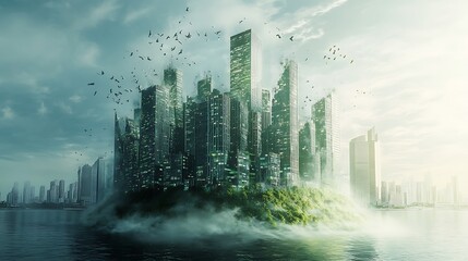 Floating cityscape island