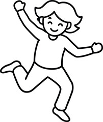 Happy child jumping outline vector.