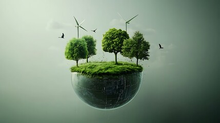 Floating island nature sustainable illustration
