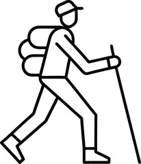 Man Hiking With Stick Outdoor Icon.