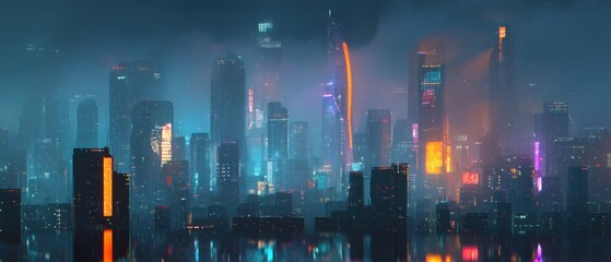 Obraz premium Futuristic city skyline at night