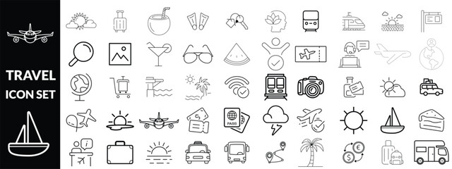 travel icon set design , teaval big outline icon set .