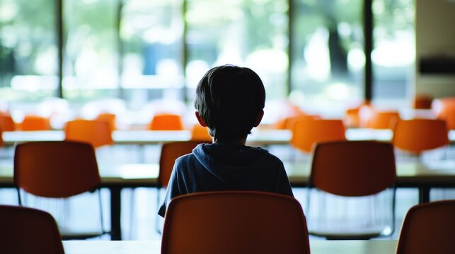 Child sitting alone in a classroom