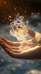 Floating water droplet in hand