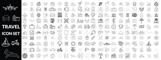 travel icon set design , teaval big outline icon set .