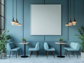 Modern Restaurant Interior with Empty Frame Mockup and Stylish Light Fixtures