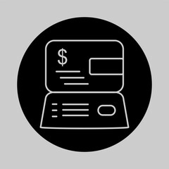Fototapeta premium Black icon of financial check with signature and dollar fields.