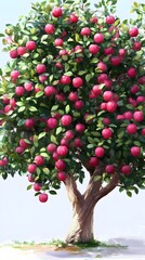 Lush tree laden with ripe fruit.