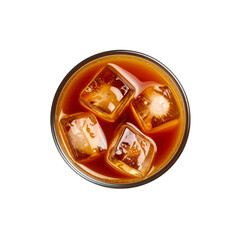Iced coffee drink in glass top view isolated on transparent background