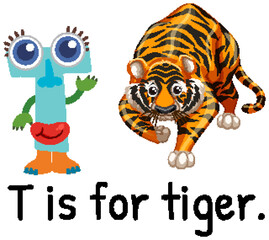 Naklejka premium Alphabet Illustration: T is for Tiger
