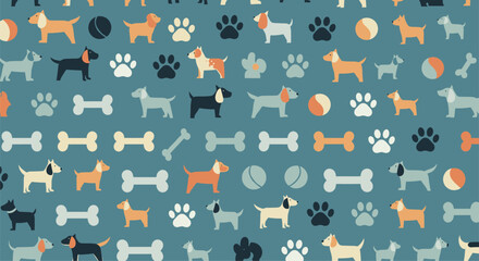 A Playful Pixelated Pattern A Whimsical World of Dogs and Pawprints Everywhere