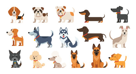 Fototapeta premium Collection Of Pixel Art Style Of Different Dog Breeds Character Illustration Ideas