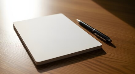 Blank paper notepad with pen on desk writing stationery office supplies business planning creative work