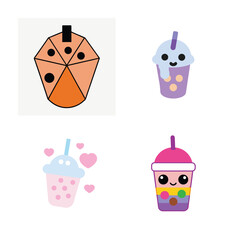 cute kawaii bubble tea vector illustration set.