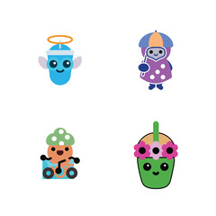 Obraz premium cute kawaii bubble tea vector illustration set.