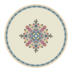 Traditional Mexican Teenek Huastec embroidery design element over white background, vector illustration