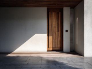 Empty modern entranceway with wooden door