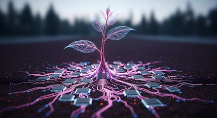 Growth technology circuit board ai artificial intelligence future innovation digital plant concept 100