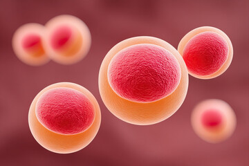 Biological cell science medical health anatomy closeup pink round structure floating background research microscopic macro abstract 3D illustration glowing isolated disease infection