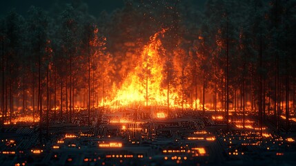 Fototapeta premium Forest fire at night
