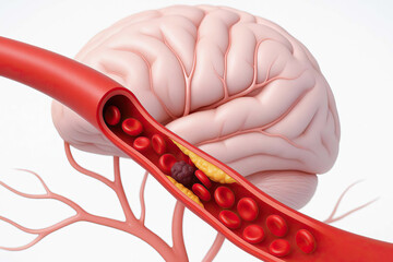 Blood vessel brain artery clot cholesterol blockage stroke medical health anatomy disease risk human organ illustration red science danger problem healthcare