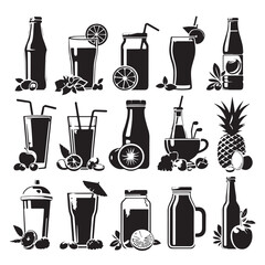 Black Functional Beverages Silhouette Vector, High Quality Illustration on White Background