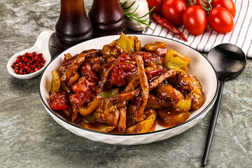 Asian cuisine pork in oyster sauce