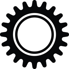 Black gear icon in flat silhouette style. Mechanical cogwheel symbol for settings, machinery, or engineering design.