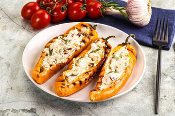 Baked Ramiro pepper stuffed cheese