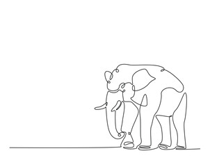 Wild elephant outline drawing illustration. one continuous line drawing of elephant.