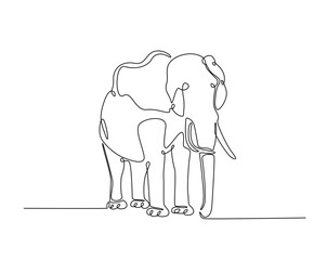 Wild elephant outline drawing illustration. one continuous line drawing of elephant.