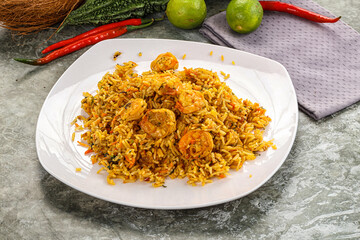 Indian cuisine - Biryani rice with prawn