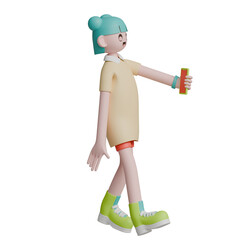 3d render woman character looking sideways while doing video call  pose gesture 