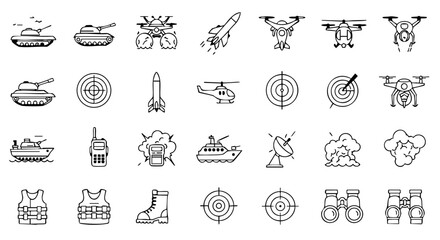 Outline Military Equipment Icon Set 