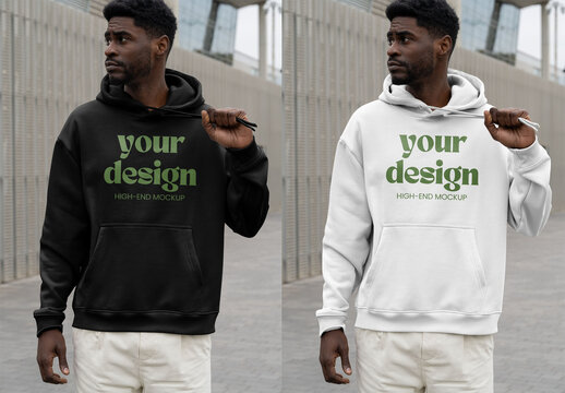 Mockup Of Man Dressed In Customized Hoodie Outdoors