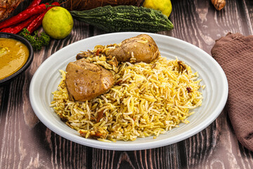 Indian chicken biryani with basmati rice