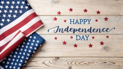 Fototapeta premium Happy independence day american flag and stars on wood