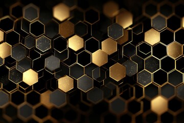 Hexagonal vector mesh in gold overlay