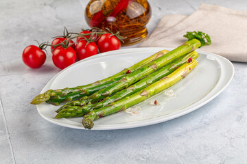 Vegan cuisine cooked asparagus stems