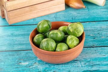 Raw green ripe brussels sprouts
